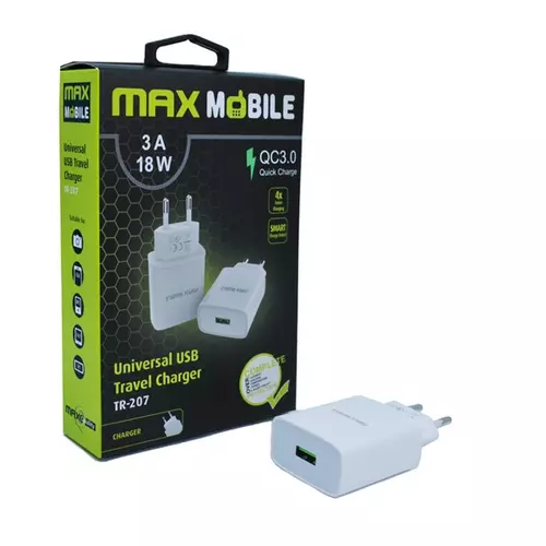MAX MOBILE Hálózati Töltő TR-207, 1xUSB, QuickCharge 3.0, 3 A