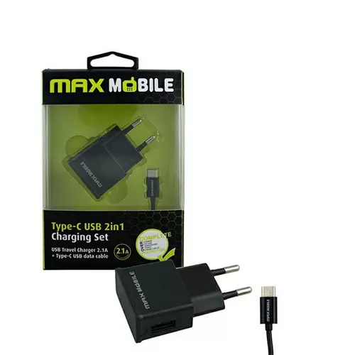 MAX MOBILE Hálózati Töltő USB-C kábel, 2,4 A, Fekete