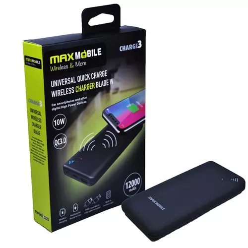 MAX MOBILE Power Bank Blade Wireless 12000mAh, 2xUSB, QuickCharge 3.0, 3,1 A