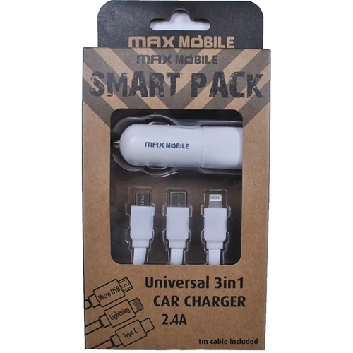 MAX MOBILE Smart Pack Autós Töltő 3 az 1-ben, Micro USB/Type-C/Lightning