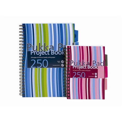 PUKKA PAD Spirálfüzet, A4, vonalas, 125 lap, PUKKA PAD "Stripe project book"