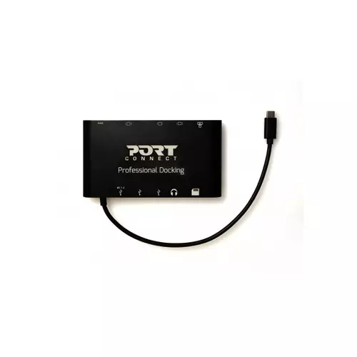 Port Connect - Dokkoló állomás,TYPE C TRAVEL 1 X 4K  ++1VGA, 1HDMI, 1 miniDP, 3xUSB-A, 1x USB-C, RJ45, SD/MMC&Micro SD