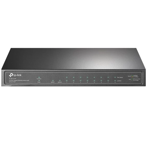 TP-LINK Switch 9x1000Mbps (8xPOE+) + 1 Gigabit SFP, Fémházas Asztali, TL-SG1210P