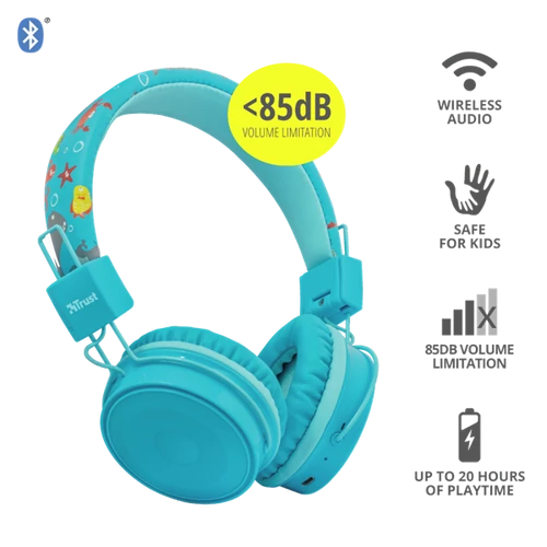 TRUST Bluetooth fejhallgató gyerekeknek 23607, Comi Bluetooth Wireless Kids Headphones - blue