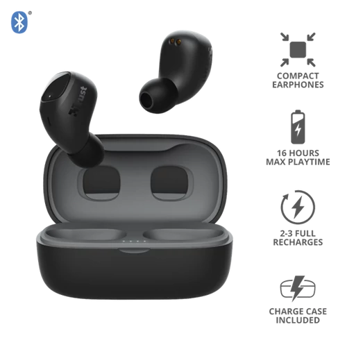 TRUST Bluetooth vezetékmentes fülhallgató 23555, Nika Compact Bluetooth Wireless Earphones - black