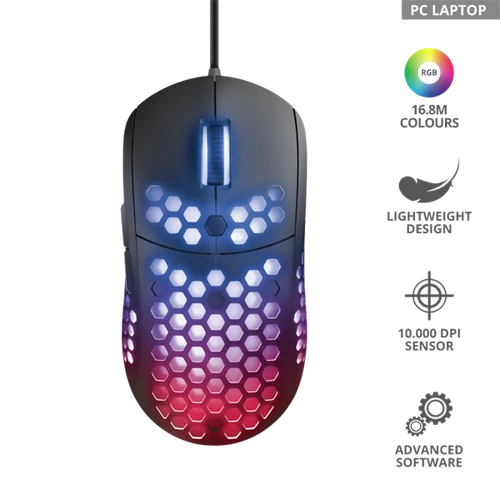 TRUST Gamer Vezetékes könnyű RGB egér 23758, GXT 960 Graphin Ultra-lightweight Gaming Mouse