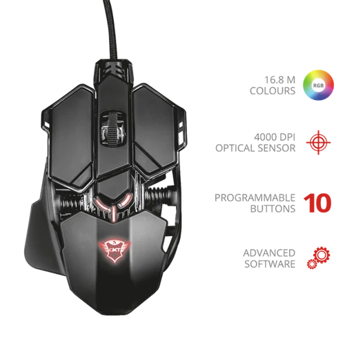 TRUST Gamer Vezetékes röntgen hatású egér 22089, GXT 138 X-Ray Illuminated Gaming Mouse