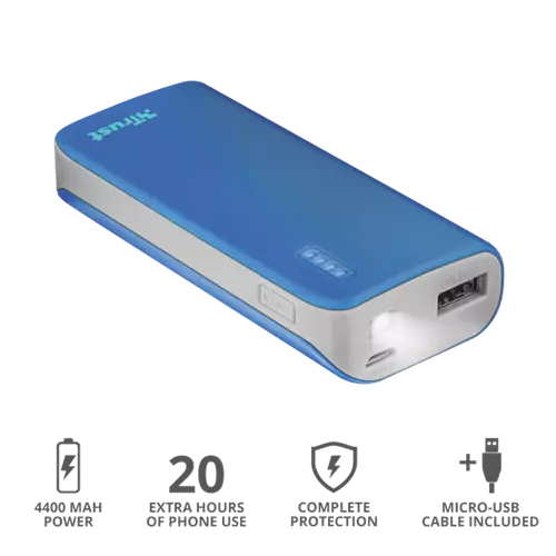 TRUST Hordozható töltő 21225, Primo Powerbank 4400 mAh - blue