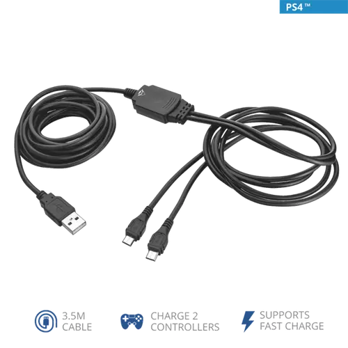 TRUST Kettős, töltő és játékhoz használható kábel 20165, GXT 222 Duo Charge & Play Cable for PS4