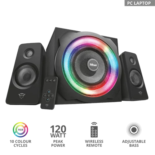 TRUST RGB-megvilágítású 2.1 hangszórókészlet 22944, GXT 629 Tytan RGB Illuminated 2.1 Speaker Set