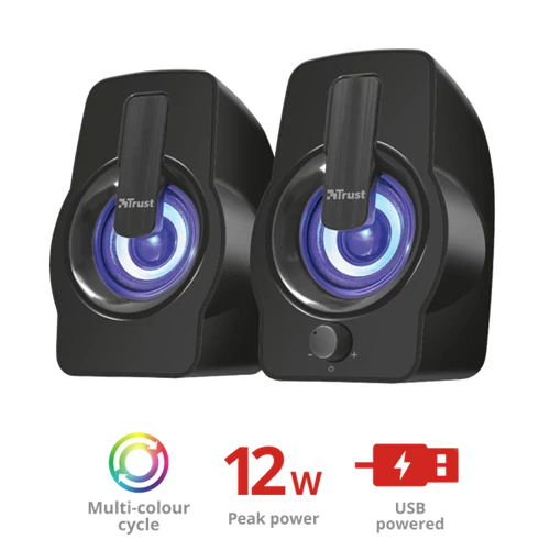 TRUST RGB LED-megvilágítású 2.0 hangszórókészlet 22948, Gemi RGB 2.0 Speaker Set - black