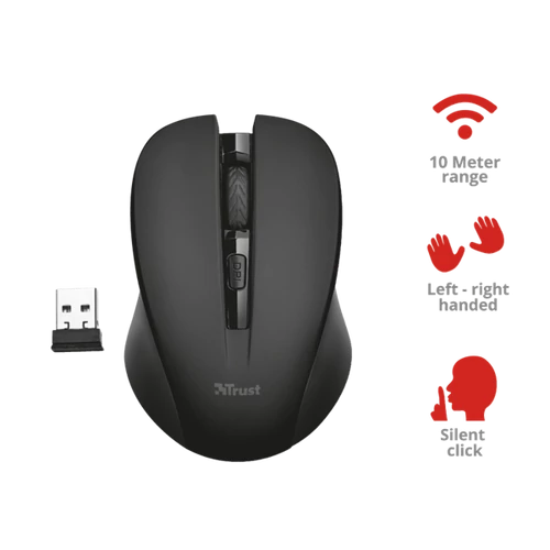 TRUST Vezeték nélküli csendes optikai egér 21869, Mydo Silent Click Wireless Mouse - black