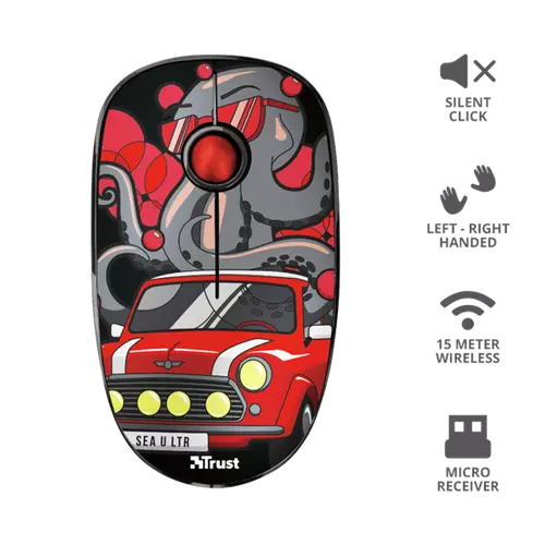 TRUST Vezeték nélküli csendes kattintású egér 23336, Sketch Silent Click Wireless Mouse - red