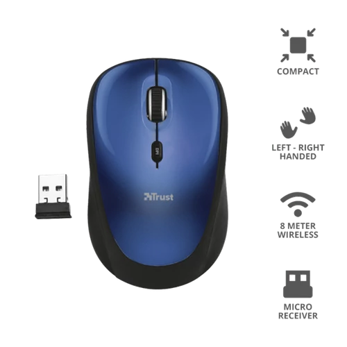 TRUST Vezeték nélküli egér 19663, Yvi Wireless Mouse - blue