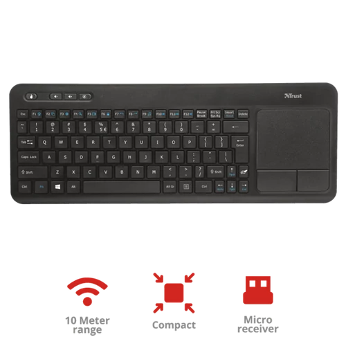 TRUST Vezeték nélküli érintős multimédiás billentyűzet 21268, Veza Wireless Keyboard with touchpad HU