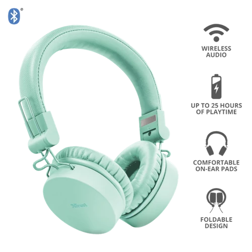 TRUST Vezeték nélküli fejhallgató 23912, Tones Bluetooth Wireless Headphones - turquoise