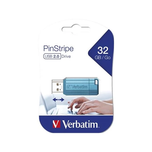 VERBATIM Pendrive, 32GB, USB 2.0, 10/4MB/sec, "PinStripe", karibikék