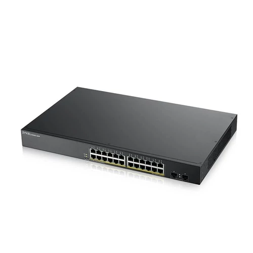 ZYXEL Switch 24x1000Mbps (24xPOE) + 2xGigabit SFP, Fémházas Menedzselhető, GS1900-24HPV2-EU0101F